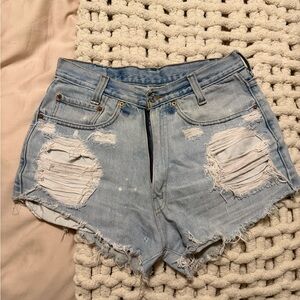 Levi Distressed Light Blue Denim Shorts